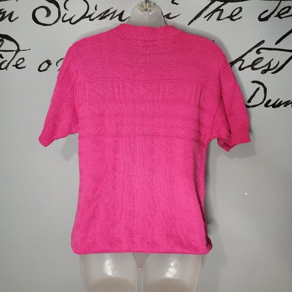 Vintage 80s Hot Pink Short Sleeve Sweater from Carriage Court, M - Picture 3 of 4